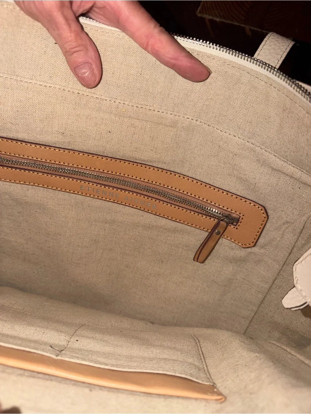 Men's Tan Leather-Trim Tote Bag - Unbranded